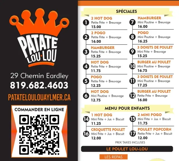 Menu Patate Lou-Lou - Spéciales, poutines, burgers et plus